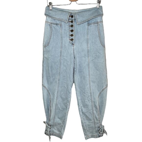 Ulla Johnson Kingston Denim Fold Over Button Fly Jogger jeans Size 6 - Picture 1 of 11